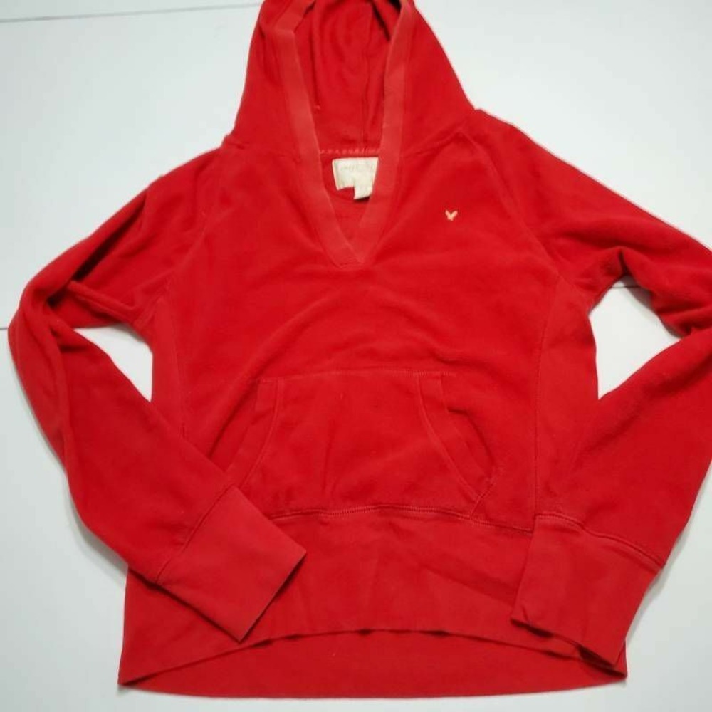 American Eagle Outfitters Mens Hoodie Red Fleece Lined Kangaroo Pocket M
